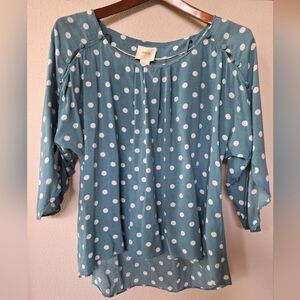 Maeve Womens Polka-dot Top. 3/4 length flutter sleeve. Size S